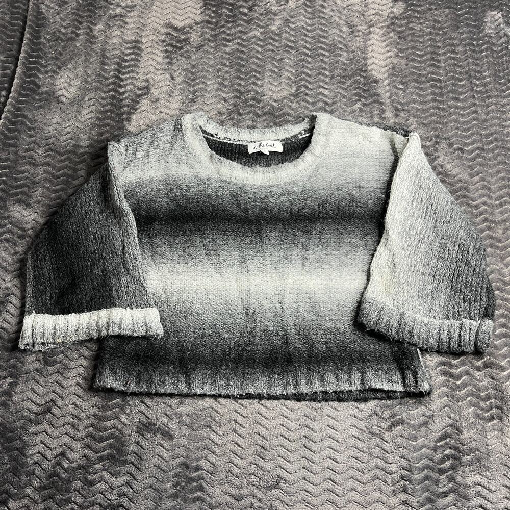 The Limited Ombre Wool Blend Cropped Sweater Women's S Gray Black 3/4 Sleeve